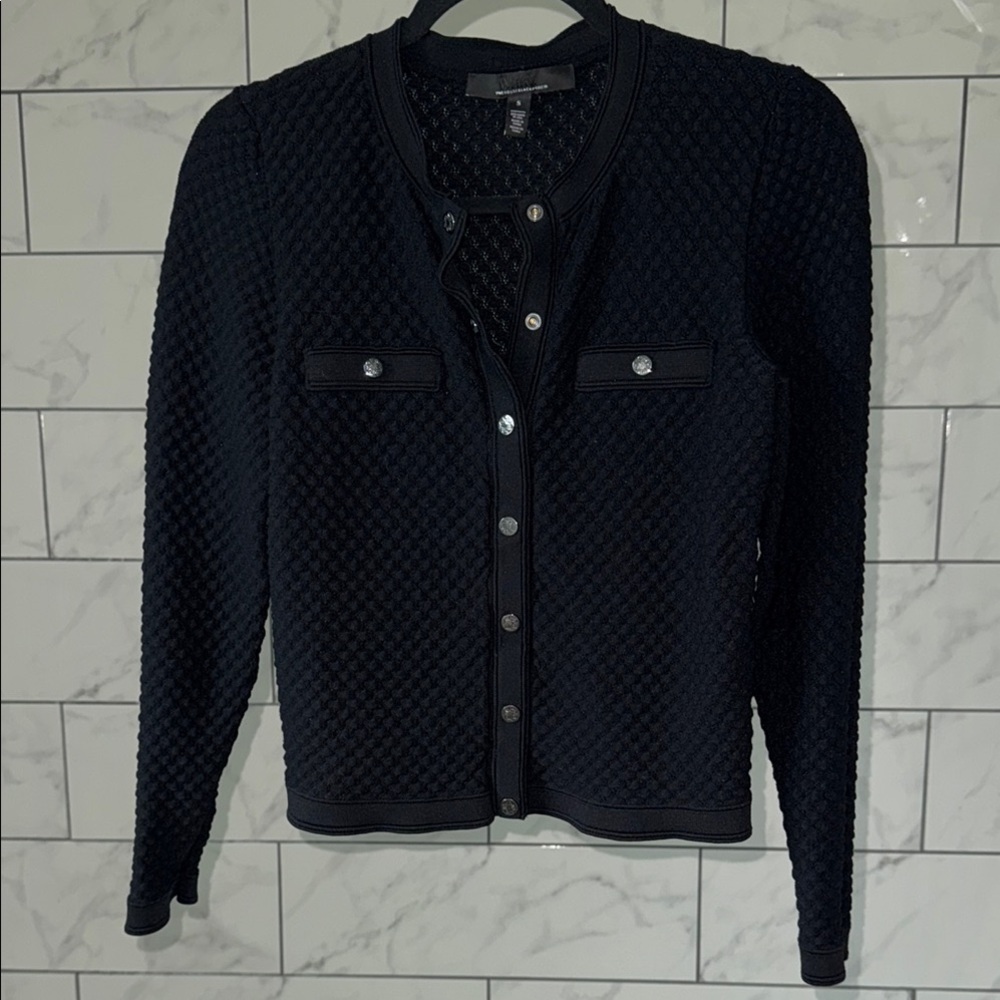 Black Textured Cardigan with Silver Snap Buttons